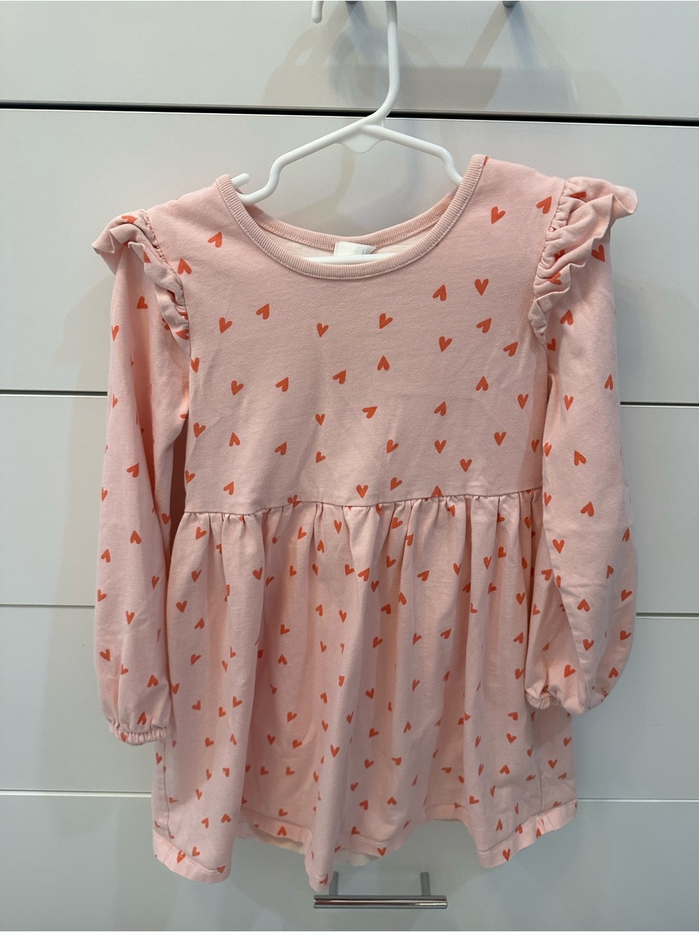 Hanna AnderssonGirls Pink Heart-Print Long Sleeve Dress Size 5
